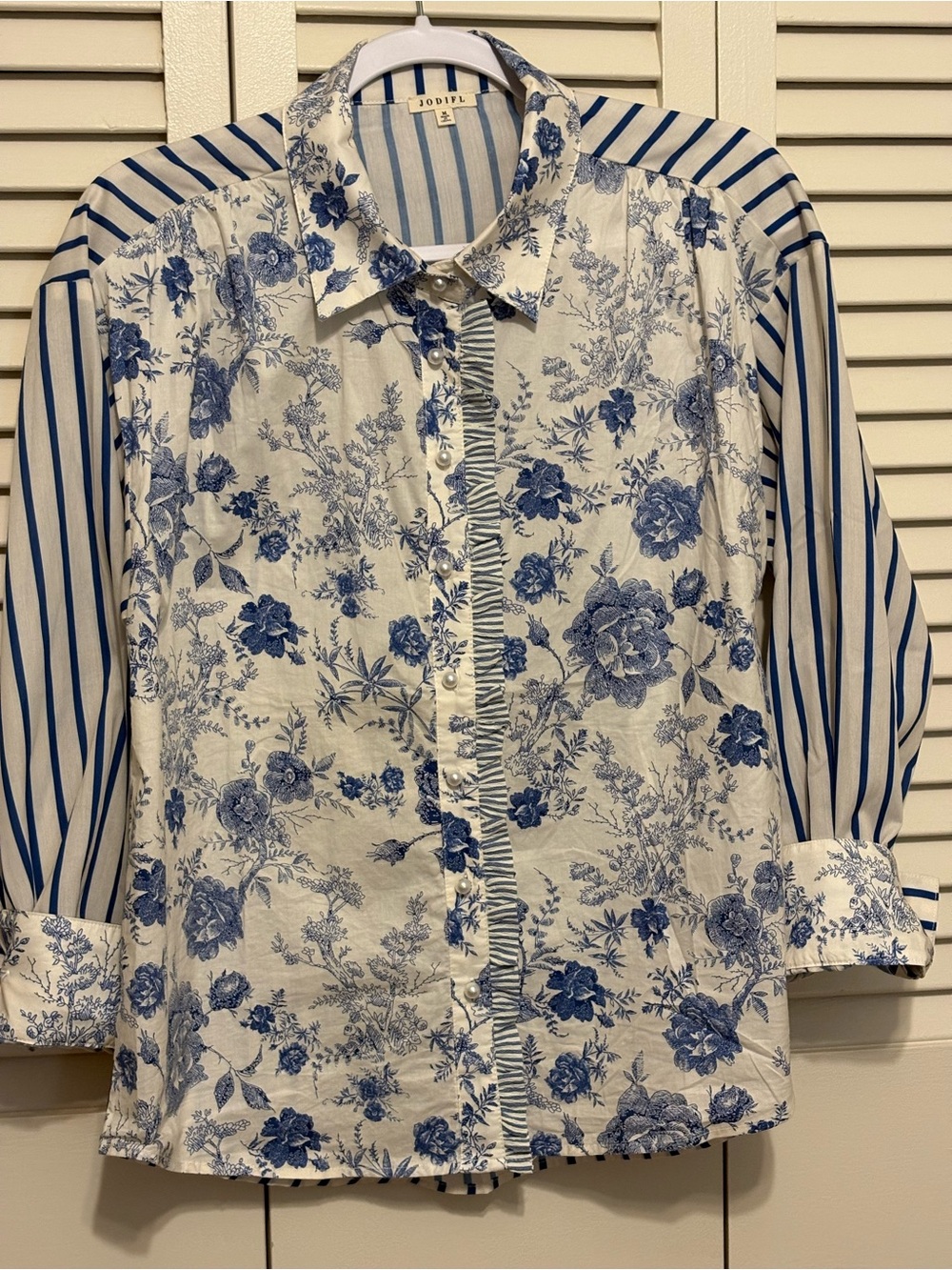 JODIFL Girls' Blue Floral & Striped Button-Down Shirt
